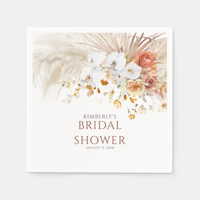 Serviette En Papier Terracotta Floral Pampas Grass Tout Événement (Devant)