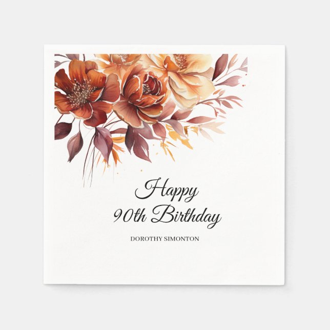 Serviette En Papier Terracotta Orange Fall Flowers 90e anniversaire (Devant)