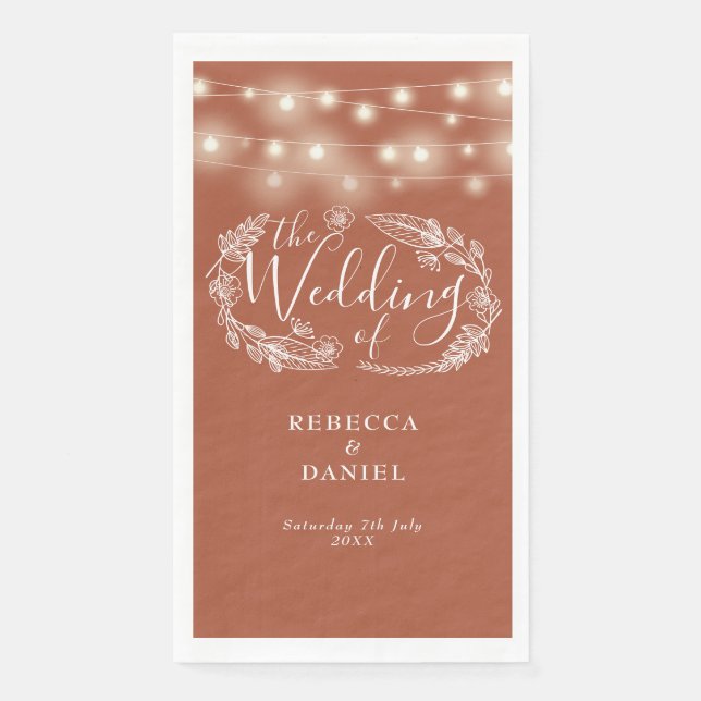 Serviette En Papier Terracotta String éclaire le Mariage floral (Devant)