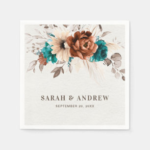 Serviette En Papier Terracotta turquoise Pampas Grass Mariage rustique