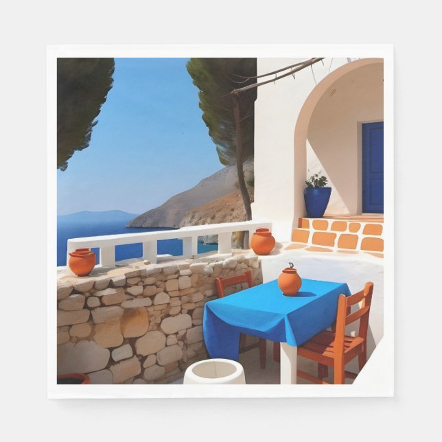 Serviette En Papier Terrasse Méditerranée Vue (Devant)