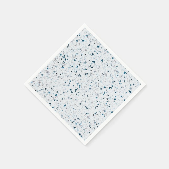 Serviette En Papier Terrazzo Elégant Turquoise bleu vert blanc gris ré (Coin)