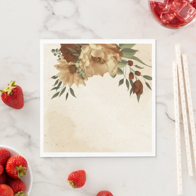 Serviette En Papier terre cuite rustique verdure fleurie (En situation)