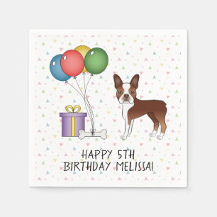 Serviette En Papier Terrier Boston Rouge Et Blanc Chien Mignon - Anniv