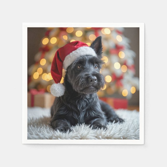 Serviette En Papier Terrier écossais de Noël à la fourrure (Devant)