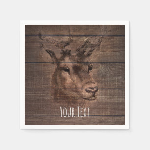 Serviette En Papier Tête de cerf et fête de mariage en bois rustique f