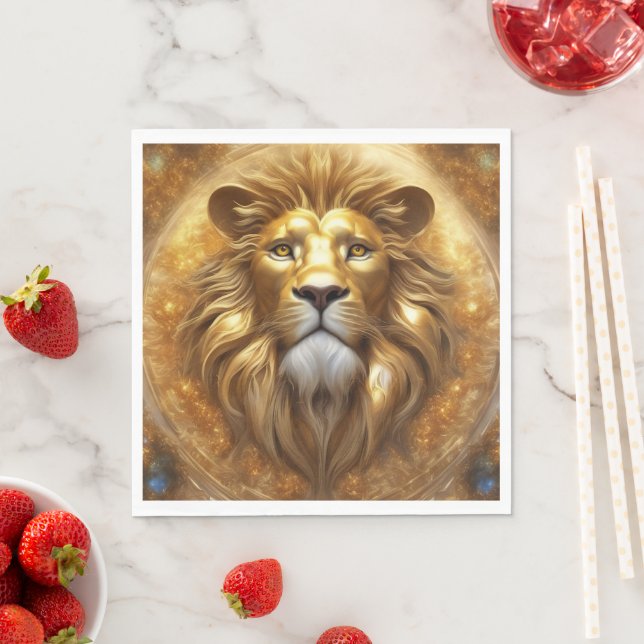 Serviette En Papier Tête de lion doré superbe (En situation)