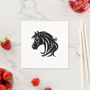 Serviette En Papier Tête de magnifique cheval noir  