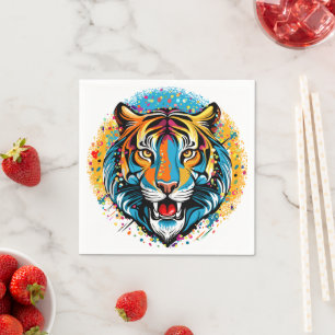 Serviette En Papier Tête de tigre couleurs arc-en-ciel peinture taches