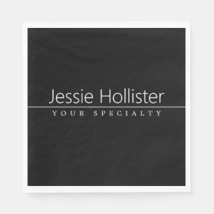 Serviette En Papier Texte blanc chic simple sur le noir