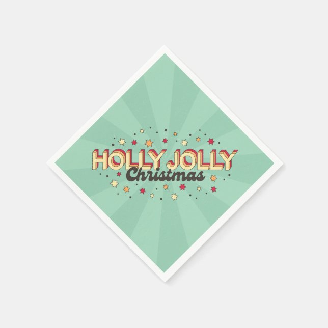 Serviette En Papier Texte de conception rétro de Noël Holly Jolly (Coin)