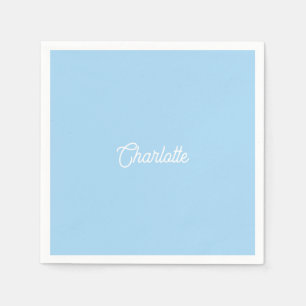 Serviette En Papier texte de nom personnalisé Bleu clair blanc minimal