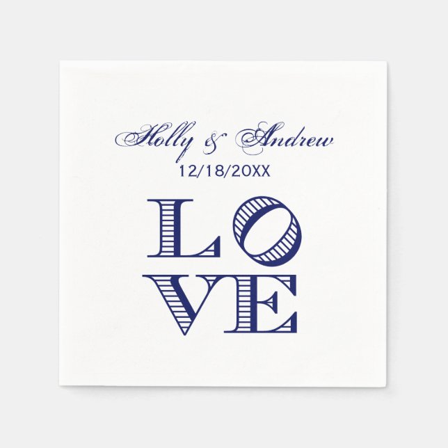 Serviette En Papier Texte graphique LOVE - Bleu (Devant)