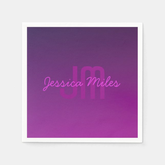 Serviette En Papier Texte monogramme modifiable moderne & Ombre violet (Devant)