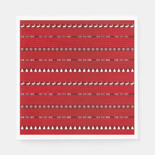 Serviette En Papier Texte personnalisé de Noël Rouge Blanc Manipulé