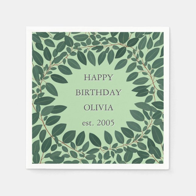 Serviette En Papier Texte personnalisé eucalyptus Frame Napkin - vert  (Devant)