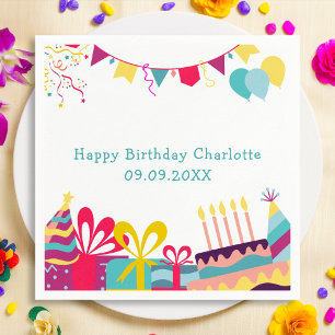 Serviette En Papier Texte Personnalisé Fête d'anniversaire colorée