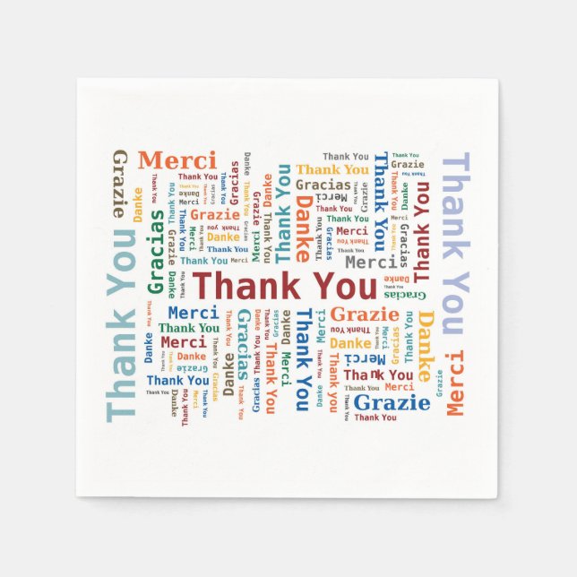 Serviette En Papier Thank You Word Cloud in 5 languages (Devant)