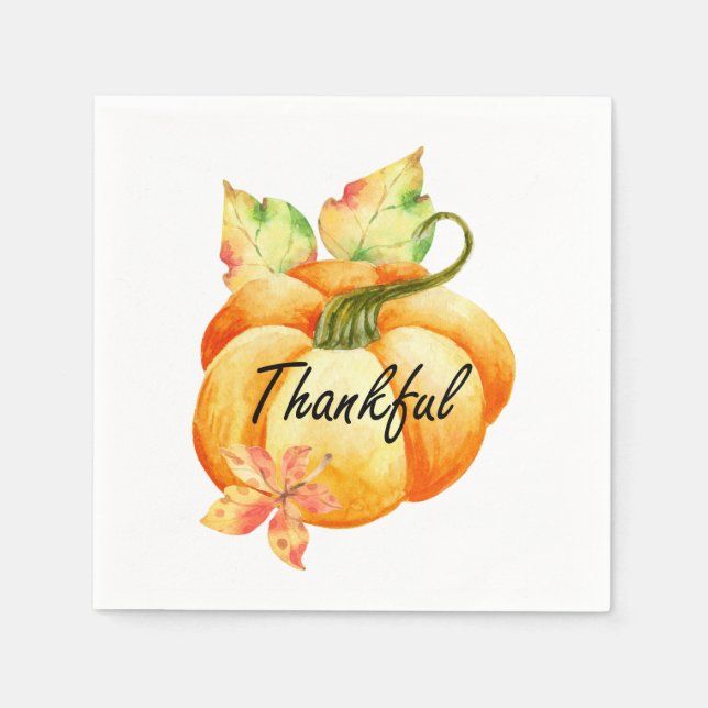 Serviette En Papier Thanksgiving, Citrouille d'aquarelle (Devant)
