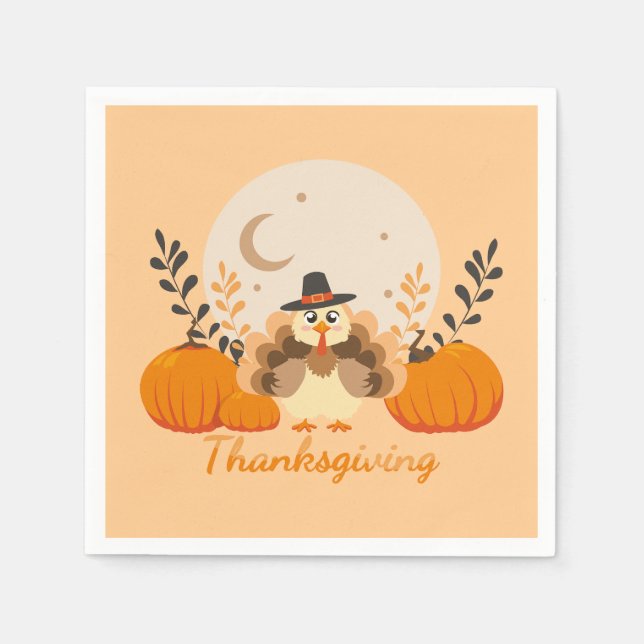 Serviette En Papier Thanksgiving Cute Orange Turkey Pumpkin  (Devant)