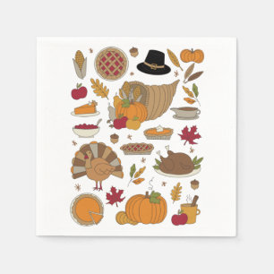 Serviette En Papier Thanksgiving Doodles joli illustré