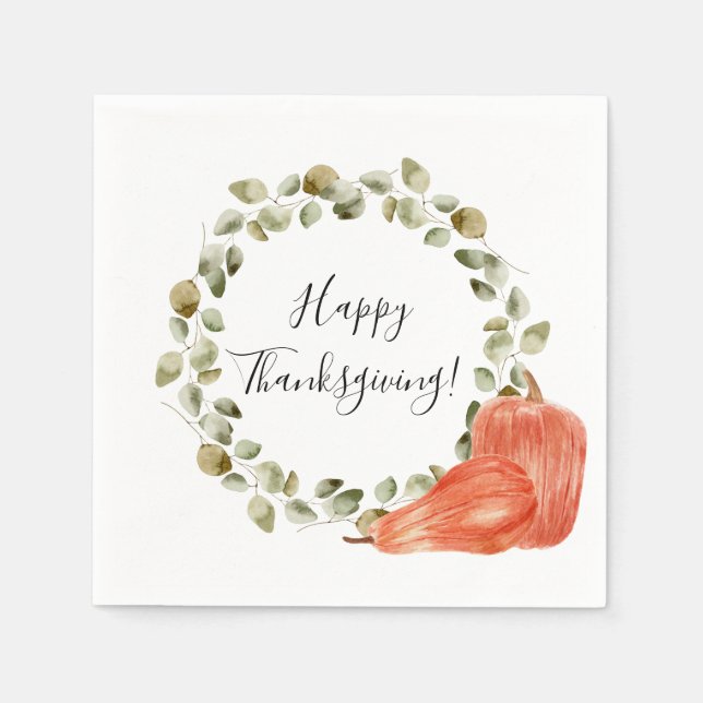 Serviette En Papier Thanksgiving Eucalyptus Wreath & Citrouille (Devant)