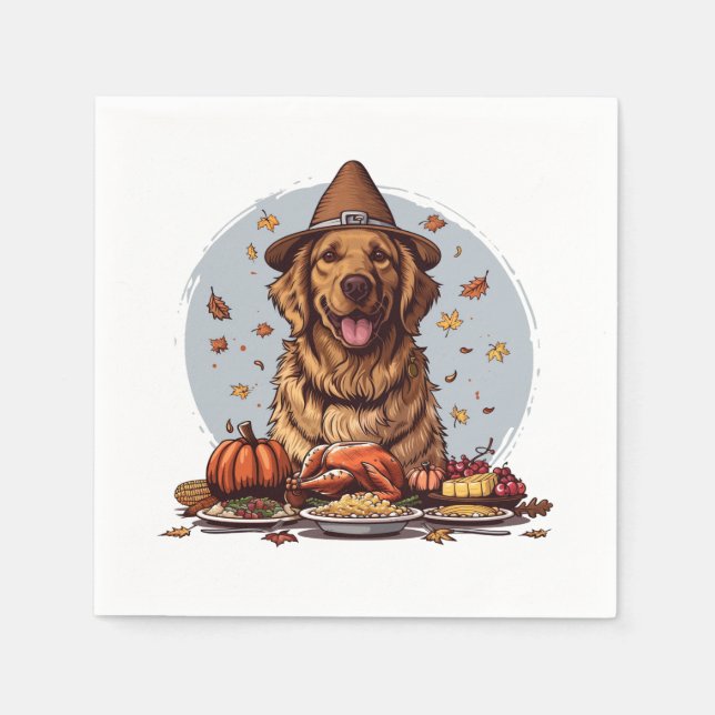 Serviette En Papier Thanksgiving Golden Retriever Chien (Devant)