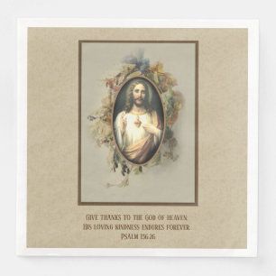 Serviette En Papier Thanksgiving Sacré-Coeur Jésus fleurit