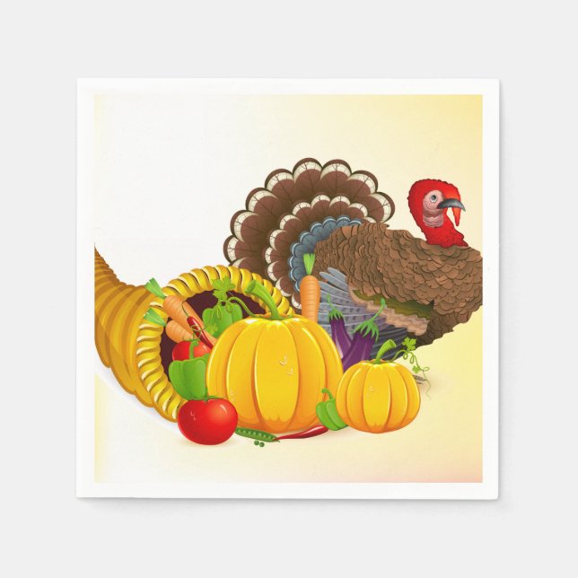 Serviette En Papier Thanksgiving Turquie Napkin/Cocktail blanc standar (Devant)