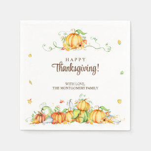 Serviette En Papier Thanksgiving Watercolor Citrouille Vines Party