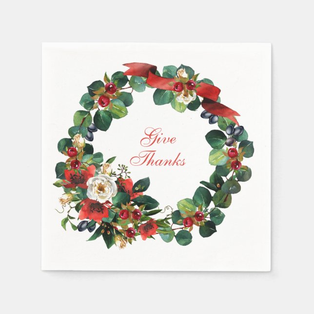 Serviette En Papier Thanksgiving Watercolor Wreath (Devant)