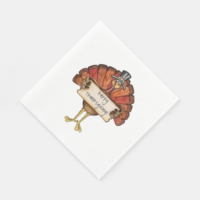 Serviette En Papier Thanksgiving/White Standard Luncheon Napkin/Turqui (Coin)