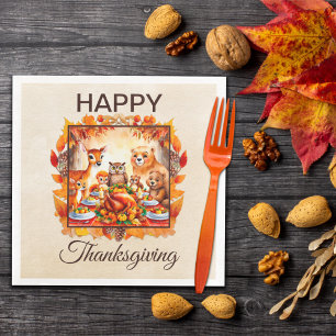 Serviette En Papier Thanksgiving Woodland Animaux Feuilles d'automne