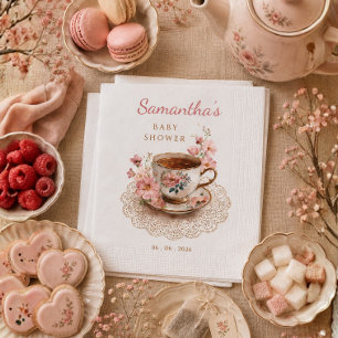 Serviette En Papier Thé à l'heure florale vintage baby shower tasse à