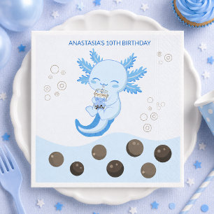 Serviette En Papier Thé aux bulles de lait Bubble Axolotl Bleu Anniver