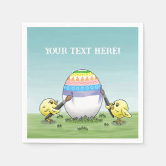 Serviette En Papier The chickens paint a colorful Easter egg