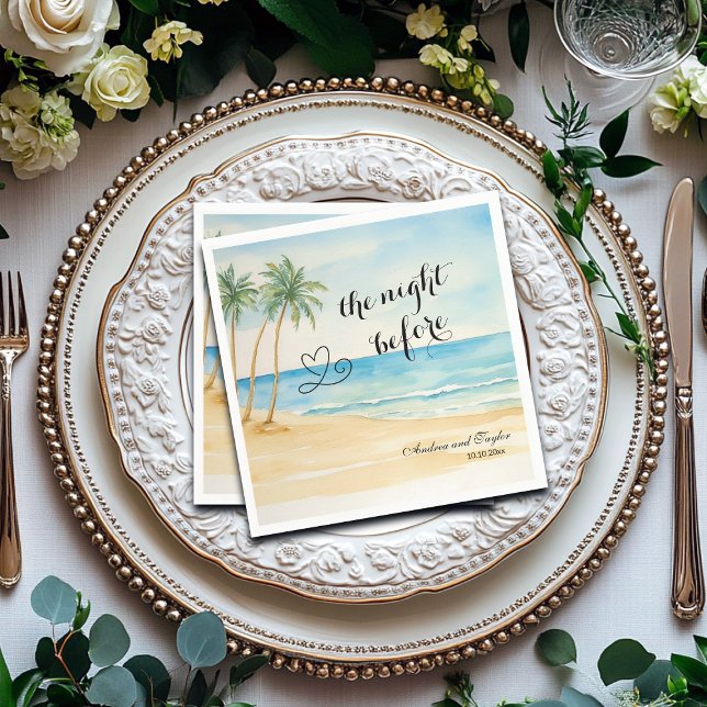 Serviette En Papier The night Before Beach and Palm Trees Wedding (Créateur téléchargé)