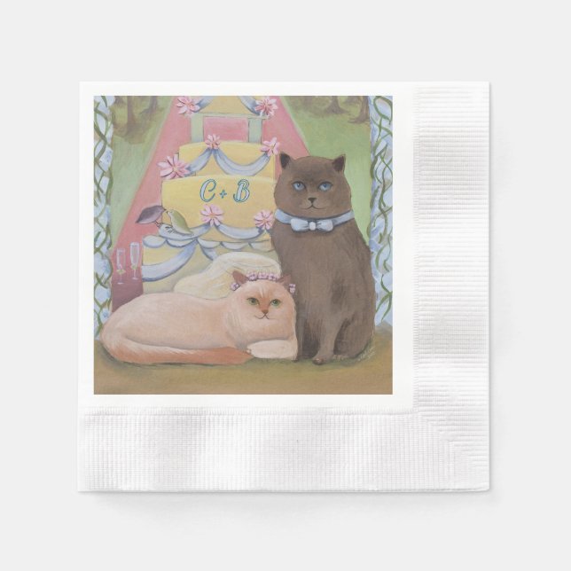 Serviette En Papier The Wedding Cats Personalize Initials Set of (Devant)
