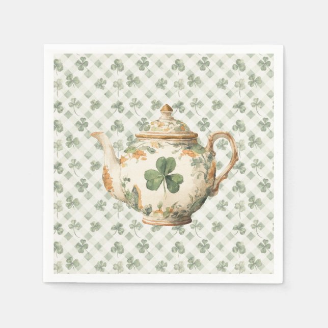 Serviette En Papier Théière du jour de la Saint-Patrick au trèfle (Devant)