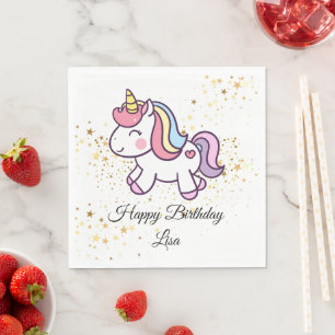 Serviette En Papier thème anniversaire de la licorne