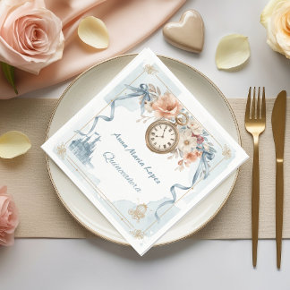 Serviette En Papier Thème Cinderella de quinceañera aquarelle bleu cla