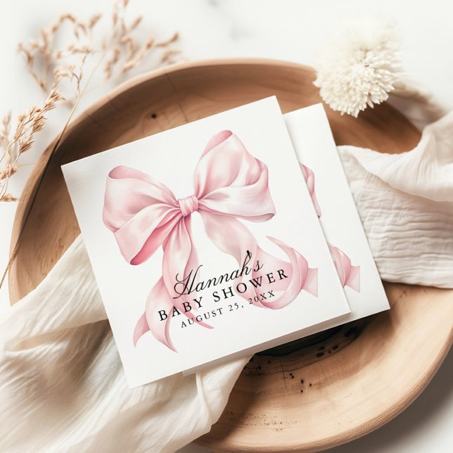 Serviette En Papier Thème de Baby Shower au Nœud Rose Coquette (Créateur téléchargé)