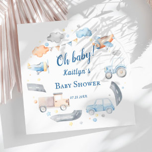 Serviette En Papier Thème de baby shower sur le transport à l'aquarell