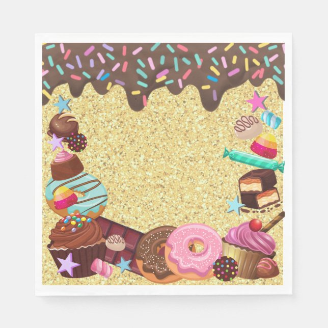 Serviette En Papier Thème de bonbons, chocolat, bleu rose violet (Devant)
