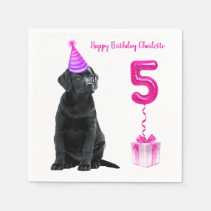 Serviette En Papier Thème de chiot 5e anniversaire - mignon chien rose