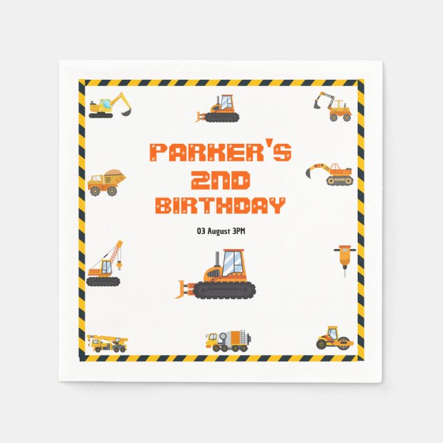 Serviette En Papier Thème de construction mignonne Fête d'anniversaire (Devant)