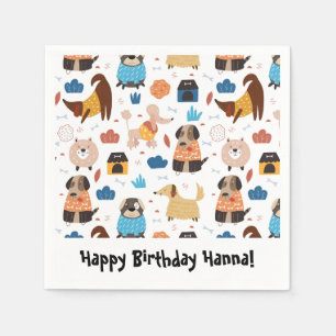 Serviette En Papier Thème de fête d'anniversaire avec un chien de dess
