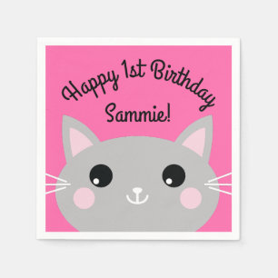 Serviette En Papier Thème de fête d'anniversaire de Cat Cute Kitty