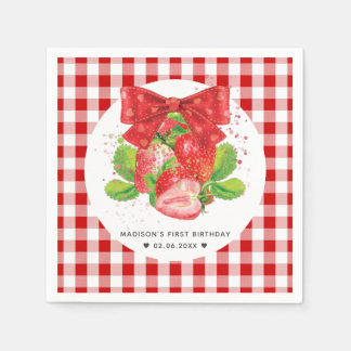Serviette En Papier Thème de fraise personnalisé Anniversaire mignon é