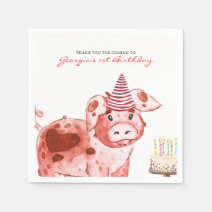 Serviette En Papier Thème de la ferme   Pig Anniversaire de la fête de